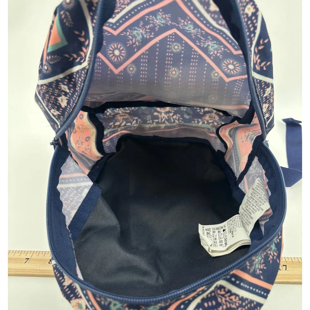 Roxy Mini Backpack Blue Floral Geometric Canvas Adjustable Straps